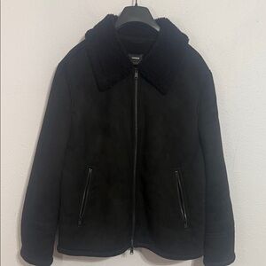 Express Men Black Suede Shearling Aviator Fleece Jacket Size XL